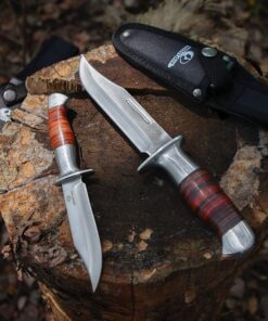 Mossy Oak Fixed Blade Bowie Knife, 2-piece Hunting Knife with Leather Handle Featuring Laser Pattern, Sheath Included 29 71OwVRCKiEL