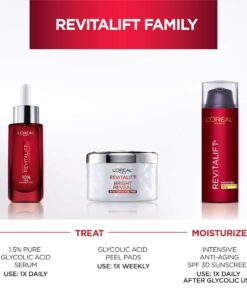 L'Oréal Paris Revitalift Bright Reveal Anti-Aging Exfoliating Peel Pads with Glycolic Acid, Reduce Wrinkles & Brighten Skin, 30 Count (Pack of 1) 28 71OwkcSzAaL