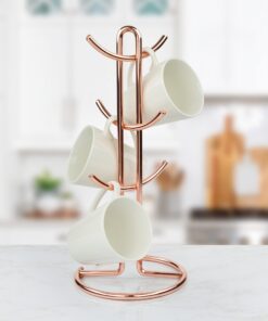 Spectrum Diversified Euro 6 Holder, Countertop Mug Tree, Mugs & Tea Cup Storage Rack, Coffee Counter Bar Accessory & Kitchen Organizer, 1 Count (Pack of 1), Copper 1 Count (Pack of 1) 20 71OyatMlGVL