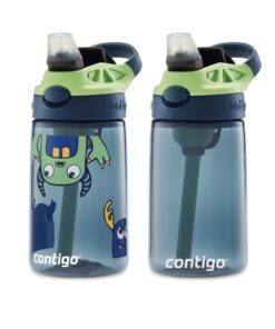 Contigo Aubrey Kids Cleanable Water Bottle with Silicone Straw and Spill-Proof Lid, Dishwasher Safe, 14oz 2-Pack, Blueberry & Monsters 14oz 2 Pack 14 71Oyq3d2z9L