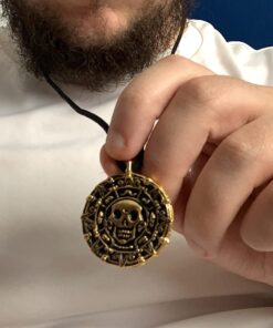 MASTER USA - COIN - Coin Necklace, Antique Gold Alloy Metal Medallion, Includes Black Nylon Neck Cord, Perfect for Cosplay, Pirates, Caribbean, Aztec, Skull, Fantasy - COIN, Small 25 71Oyyr1z8wL