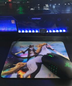 Apottwal MP-0003 Funny Cute Cat Dressed as Rambo with Gun Riding a Glowing Red Eyes Fire Breathing Unicorn Mouse Pad 1 28 71OzC7NShuL