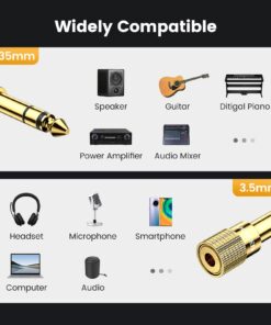 UGREEN 6.35mm 1/4 Male to 3.5mm 1/8 Female Stereo Headphone Adapter Audio Jack Plug Gold Plated for Speaker Headphone Guitar Digital Piano Amp, 2 Pack 39 71OzCCApAHL