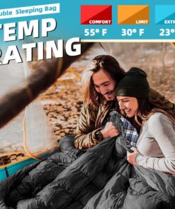 CANWAY Double Sleeping Bag,2 Person Sleeping Bag Lightweight Waterproof with 2 Pillows for Camping, Backpacking, or Hiking for Adults or Teens Queen Size XL & XXL Flannel Black 18 71P0ViqmhBL