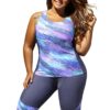 ENLACHIC Women Plus Size Surf Swimwear Rash Guard Swim Capris Tankini Swimsuit Large Grey Green