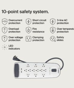 Belkin USB Power Strip Surge Protector - 12 AC Multiple Outlets & 2 USB Ports - 6 ft Long Flat Plug Extension Cord for Home, Office, Travel, Computer Desktop & Charging Brick - White (3,996 Joules) 1 Pack 24 71P1OTqI7CL