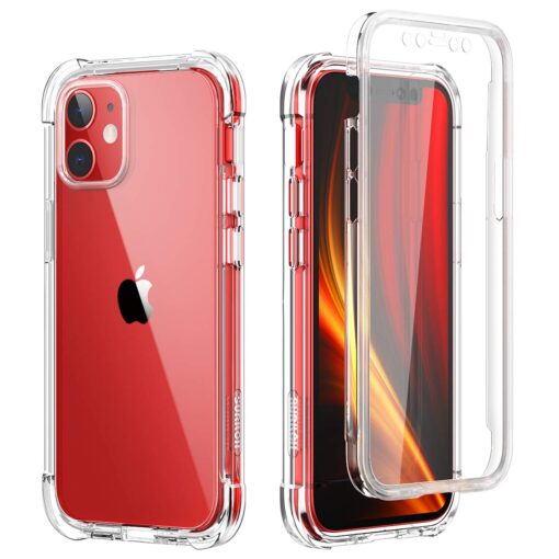 SURITCH Clear Case for iPhone 12/ iPhone 12 Pro 6.1-inch, [Built-in Screen Protector] Full Body Protective Shockproof Rugged Bumper Phone Cover for iPhone 12/ iPhone 12 Pro -(Clear)