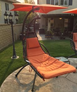 Best Choice Products Outdoor Hanging Curved Steel Chaise Lounge Chair Swing w/Built-in Pillow and Removable Canopy, Orange 42 71P4scGg8oL