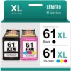 LEMERO Ink 61 Remanufactured for HP Ink 61 Ink Cartridge Combo Pack for HP Envy 4500 5530 Officejet 4630 Printer Ink Cartridges for HP Ink 61 (Black Color, 2-Pack)