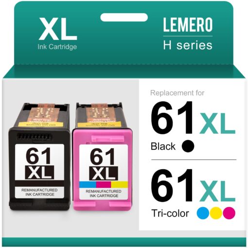 LEMERO Ink 61 Remanufactured for HP Ink 61 Ink Cartridge Combo Pack for HP Envy 4500 5530 Officejet 4630 Printer Ink Cartridges for HP Ink 61 (Black Color, 2-Pack)