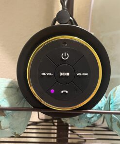 iFox Portable Bluetooth Shower Speaker, IPX7 Waterproof Outdoor Wireless Speaker, Built-in Mic, Carabiner, Beach, Camping, Hiking, Pool, Great Gift, Black/Gold 29 71P741Ug1QL