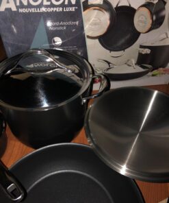 Anolon Nouvelle Copper Hard Anodized Nonstick Pots and Pans, Cookware Set (11 Piece), Onyx Cookware Set (11 Piece) 32 71P78hs9D6L