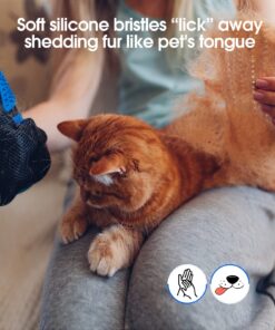 DELOMO Upgrade Pet Grooming Gloves Cat Brushes for Gentle Shedding - Efficient Pets Hair Remover Mittens - Dog Washing Gloves for Long and Short Hair Dogs & Cats & Horses - 1 Pair (Blue) 1A Blue- 1 Pair 32 71PBuSdMs5L