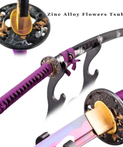 Handmade Japanese Samurai Katana Sword 41 inch 1095 High Carbon Steel/Damascus Folded Steel Full Tang Katana for Man Gift Cosplay Decoration Self Defense Black,Purple 14 71PCPsShOL
