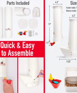 Royal Rooster Chicken Feeder and Chicken Waterer Set - 7 lb Poultry Chicken Feeder with Rain Cover and 1 Gallon Waterer System - Chicken Coop Accessories: Valve-Cup Waterer and Gravity-Feed Feeder Set 1-Cup Waterer 20 71PDjeO1K2L