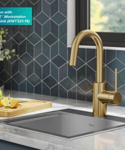 KRAUS Oletto Single Handle Kitchen Bar Faucet with QuickDock Top Mount Assembly in Brushed Brass, KPF-2600BB, 12 1/2 Inch 12 71PDknFauNL