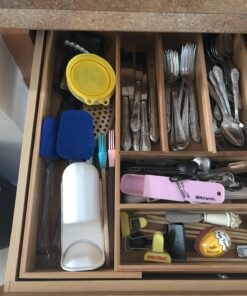 Expandable Bamboo Silverware Organizer 6-8 Slots Adjustable Amazing Drawer Inserts with Deep Dividers. EASY TO INSTALL, Storage of Flatware , Cutlery, Wooden or Stainless Utensil - Kitchen Knives 37 71PGlpal UL