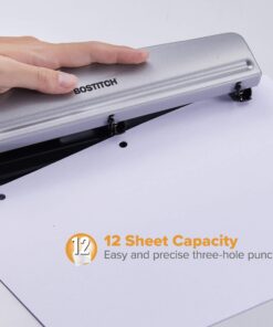 Bostitch Office Premium 3 Hole Punch, 12 Sheet Capacity, Metal, Rubber Base, Easy-Clean Tray, Silver 32 71PGoVDznAL