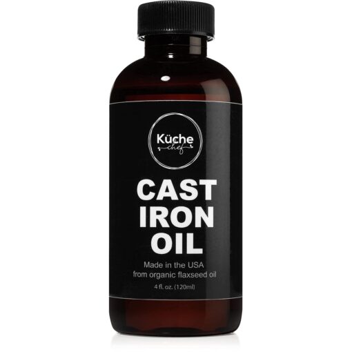 Organic Cast Iron Oil & Cast Iron Conditioner (4 oz) - Made from Flaxseed Oil grown and pressed in the USA - Creates a Non-Stick Seasoning on All Cast Iron Cookware 4 Fl Oz (Pack of 1)