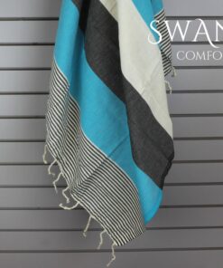 Swan Comfort 100% Natural Turkish Cotton Absorbent Beach Towel, Easy Care Ideal for Bath Spa Fitness Yoga Pool Yatch Swimwear Guest Gym (Blue - Black) Blue - Black 9 71PKFQ36IJL