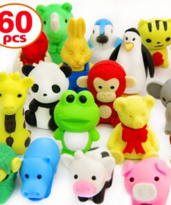 ROSYKIDZ 60PCS Animal Pencil Erasers Bulk for Kids, Take Apart Erasers Toys Desk Pet for Party Favors, Classroom Gifts for Students School Supplies Gift, Easter Basket Stuffers (Random) 60 25 71PKzCcpHqL