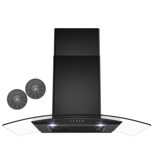 AKDY 30 in. Convertible Wall Mount Range Hood with Tempered Glass and Carbon Filters in Black Painted Stainless Steel