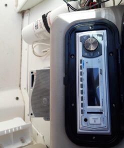 Pyle Water Resistant Marine Stereo Cover - Smoke Colored Heavy Duty Boat Radio Protector Shield with Flip-up Door & Spring Loaded Release - Mounting Gasket Included - Pyle PLMRCB1 Black Standard Packaging 30 71PN2Q9JO5L 2