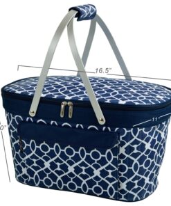 Picnic at Ascot Patented Insulated Folding Picnic Basket Cooler- Designed & Quality Approved in the USA Trellis Blue 9 71PNW34 5aL