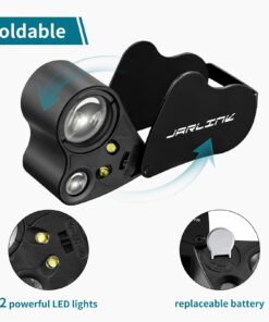 JARLINK 30X 60X Illuminated Jewelers Loupe Magnifier, Foldable Jewelry Magnifier with Bright LED Light for Gems, Jewelry, Coins, Stamps, etc Black 24 71PQXTV8BL