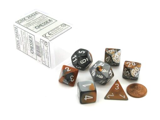 Chessex Polyhedral 7-Die Gemini Dice Set - Copper-Steel with White CHX-26424