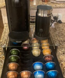 DecoBrothers Crystal Tempered Glass Vertuo Pod Holder Drawer, 24 Large or 48 Small Nespresso Capsule Organizer 48 pcs Capacity Black 31 71PRowspWlL