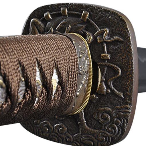 Handmade Sword - Samurai Katana Sword, Battle Ready, Hand Forged, 1045 Carbon Steel, Heat Tempered, Full Tang, Sharp, Wooden Scabbard Raijin Tsuba