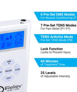iReliev TENS + EMS Combination Unit Muscle Stimulator for Pain Relief & Arthritis & Muscle Strength - Treats Tired and Sore Muscles in Your Shoulders, Back, Ab's, Legs, Knee's and More 23 71PToEzeLnL