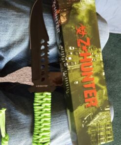 Z-Hunter – Fixed Blade Survival Knife – Partially Serrated Black Steel Blade with Sawback, Full Tang, Green Cord Wrapped Handle w/Lanyard, Nylon Sheath, Outdoor, Hunt, Camp, Hike, Survival, ZB-103 28 71PUXTQw9cL