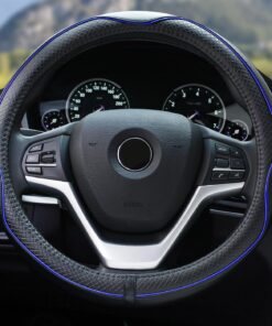 Alternative view of Rueesh Microfiber Leather Steering Wheel Cover Anti-Slip Matte Finish Auto Car Wheel Cover Universal 15 Inch Wheel Cover for Car Embossing Pattern Blue Line M (14.5"-15" Diameter)