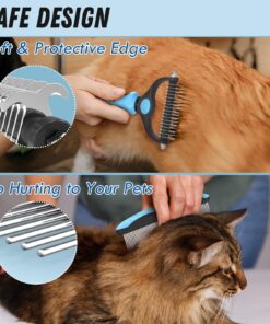 Pet Grooming Brush and Metal Comb Combo, Cat Brush Dog Brush for Shedding, Undercoat Rake for Dogs Grooming Supplies, Dematting Deshedding Brush Dogs Shedding Tool for Long matted Haired Pets, Blue 20 71PVAUNctkL