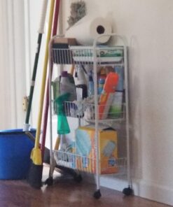 Household Essentials 05121 Slim Line 3-Tier Metal Storage Cart | Laundry Room Rolling Organizer | White 7" White - Basic 34 71PVBA6zUlL