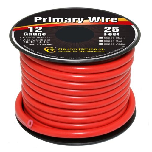 Grand General 55251 Red 12-Gauge Primary Wire 25 Ft