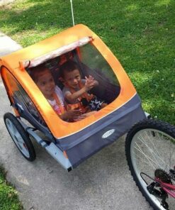 Instep Quick-N-EZ Double Tow Behind Bike Trailer for Toddlers, Kids, Converts to Stroller, Jogger, 2-in-1 Canopy, Universal Bicycle Coupler, Folding Frame, Multiple Colors Orange 35 71PXROIeqL