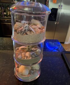 MyGift Modern 3 Tier Clear Glass Stacking Apothecary Jars with Lid, Round Glass Display Candy and Cookie Containers, 16 inch Tall 31 71PYQiY21L