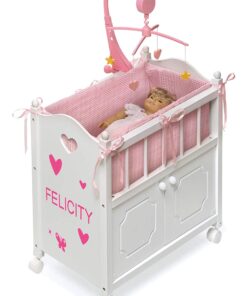 Badger Basket Toy Doll Bed with Storage Cabinet, Gingham Bedding, and Personalization Kit for 22 inch Dolls - White/Pink 34 71PYs3g337L