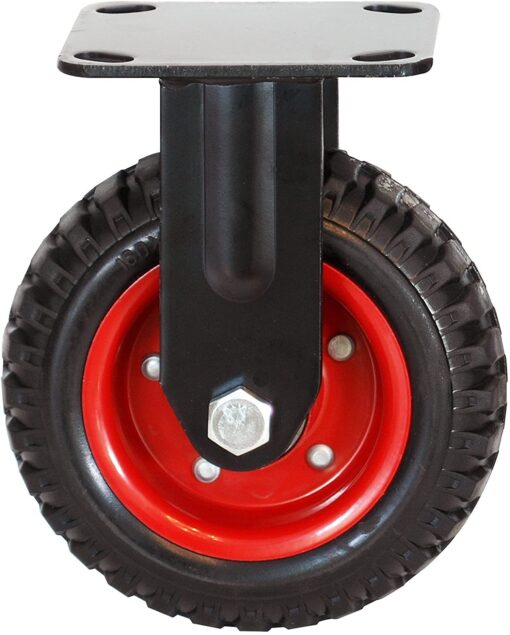 POWERTEC 6 Inch Heavy Duty Fixed Caster Wheels, Pneumatic Plate Casters with Rubber Knobby Tread for Workbench, Dolly, Cart, Trolley, Wagon & Chicken Coop, Large Castor Wheels, 1pk (17052)