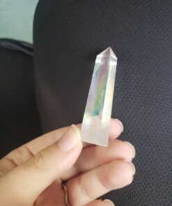 TUMBEELLUWA Healing Crystal Wands Quartz Points 6 Faceted Chakra Tumbled Stone Reiki Meditation Therapy,Rock Quartz,Angel Aura Titanium Coated #1 White/Angel Aura 10 71Paq1FBHjL