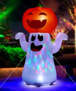 Zukakii 5Ft Halloween Decorations Inflatable Pumpkin Ghost Built-in 360° Rotating Magic Colorful Led Lights, Halloween Blow Up Cute Decor Clearance for Indoor Outdoor Home/Holiday/Party/Yard/Lawn 5FT Halloween Inflatable