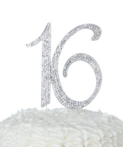 Ella Celebration 16 Cake Topper 16th Birthday Sweet 16 Party Supplies Decoration Ideas Silver Rhinestone Number (Silver) 24 71PdYnT8VHL