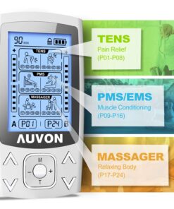 AUVON Dual Channel TENS EMS Unit 24 Modes Muscle Stimulator for Pain Relief, Rechargeable TENS Machine Massager with 12 Pads, ABS Pads Holder, USB Cable and Dust-Proof Storage Bag A Sliver 22 71PeZOpHDbL