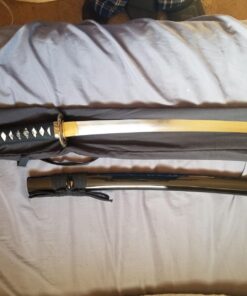 Handmade Sword – Japanese Samurai Wakizashi Swords, Practical, Hand Forged, 1045/1095 Carbon Steel, Heated Tempered, Full Tang, Sharp, Wooden Scabbard Warrior Red Tsuka 29 71PfBGxPe1L