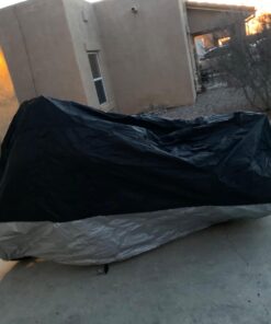 XYZCTEM All Season Black Waterproof Sun Motorcycle Cover,Fits up to 116" Motors (XXX Large & Lockholes) 116" Black & Silver 39 71PhSWFQlDL