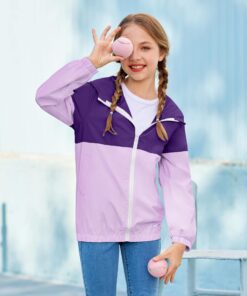 Arshiner Boys Girls Hooded Rain Jackets Waterproof Rain coats Packable Windbreaker for Kids Lightweight Jackets 5-6 Years Purple/Lilac 15 71Pjj5z6AL