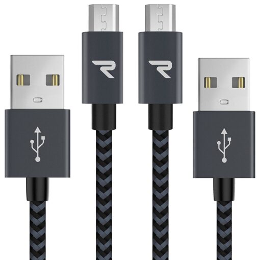 Micro USB Cable,[2 Pack/3.3ft],Rampow QC 3.0 Fast Charging & Sync Android Charger,Braided Nylon Micro USB Cables for Samsung Galaxy S7/S6 and Edge,Note 6/5,Sony,Kindle,PS4,Android Devices - Space Grey 3.3ft Space Gray 2